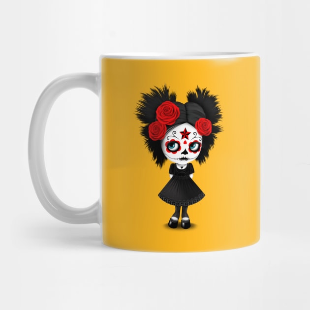 Shy Big Eyes Day of the Dead Girl with Red Roses by jeffbartels